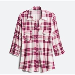 2x plaid print Papermoon brand button down knit top balsman